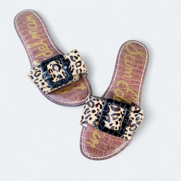 Sam Edelman Granada Leopard Print Fur Slide Sandals with Buckle Size 7 - Picture 1 of 13
